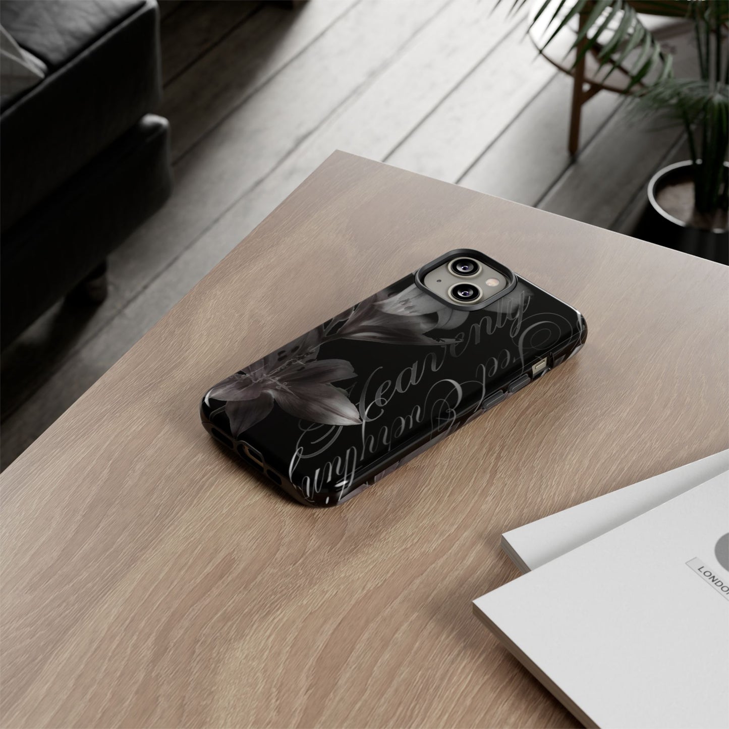 Floral Script Tough Phone Case – Black Lily Protective Cover