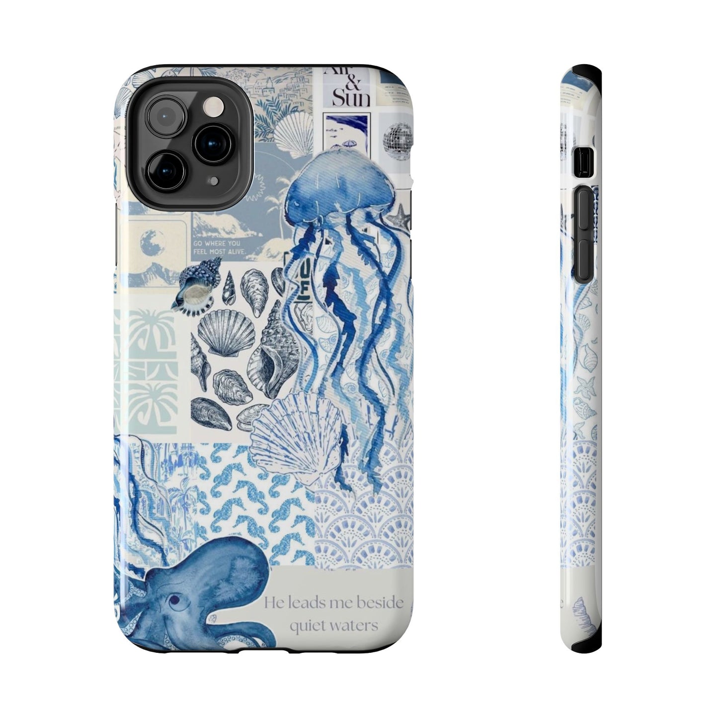 Sea Collage Tough Phone Case — Blue Jellyfish & Shells Coastal Design