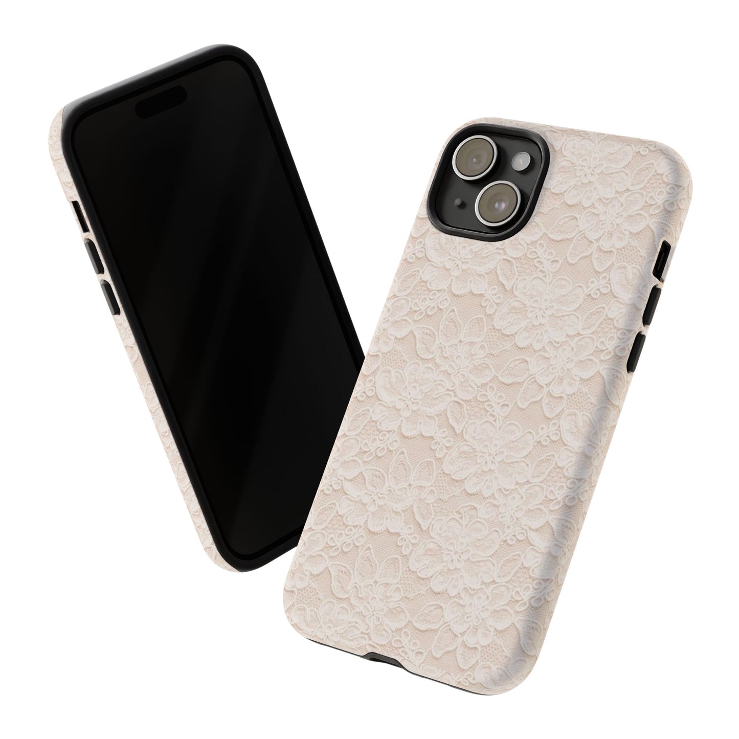 Floral Lace Tough Phone Case – Vintage Ivory Protective Cover