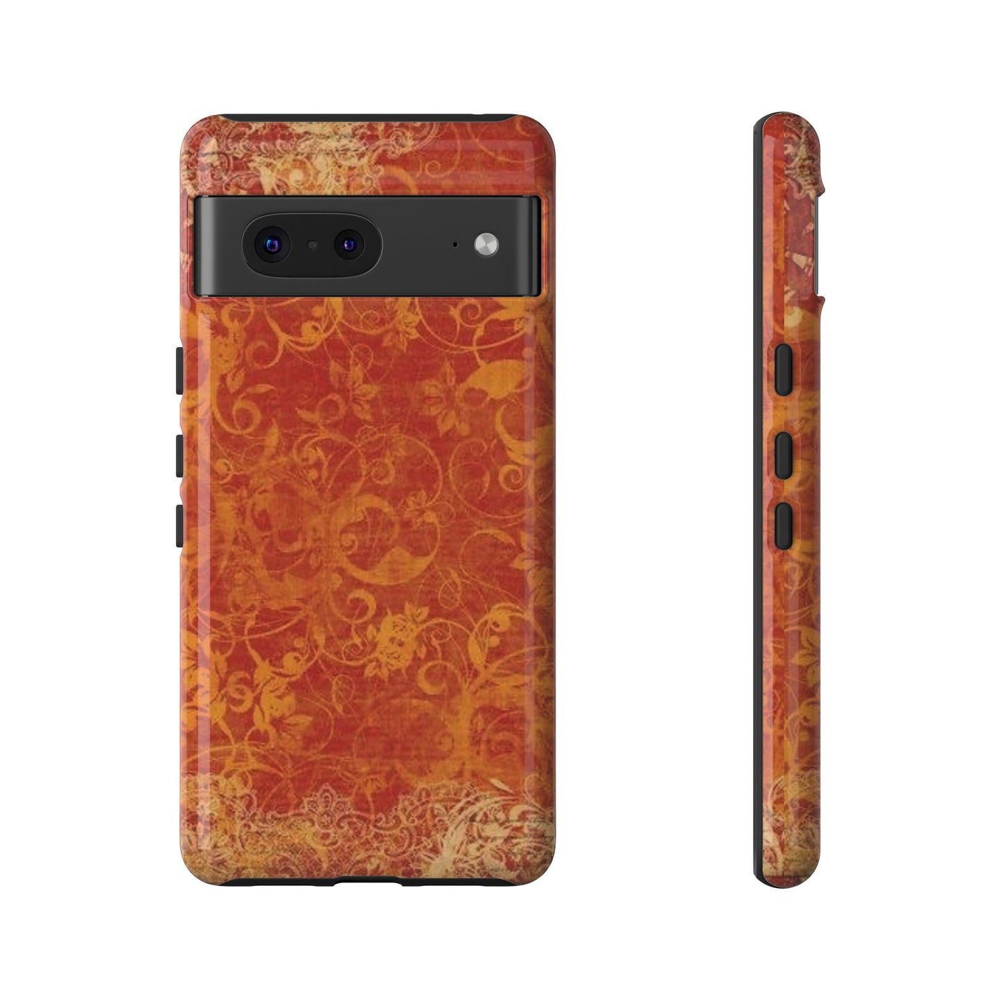 Floral Autumn iPhone Tough Case — Orange Vintage Scroll Design