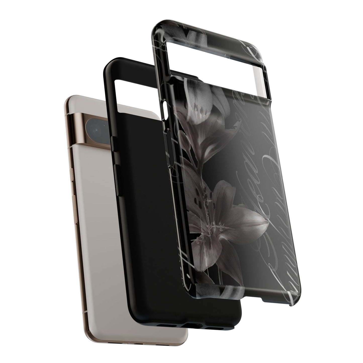 Floral Script Tough Phone Case – Black Lily Protective Cover