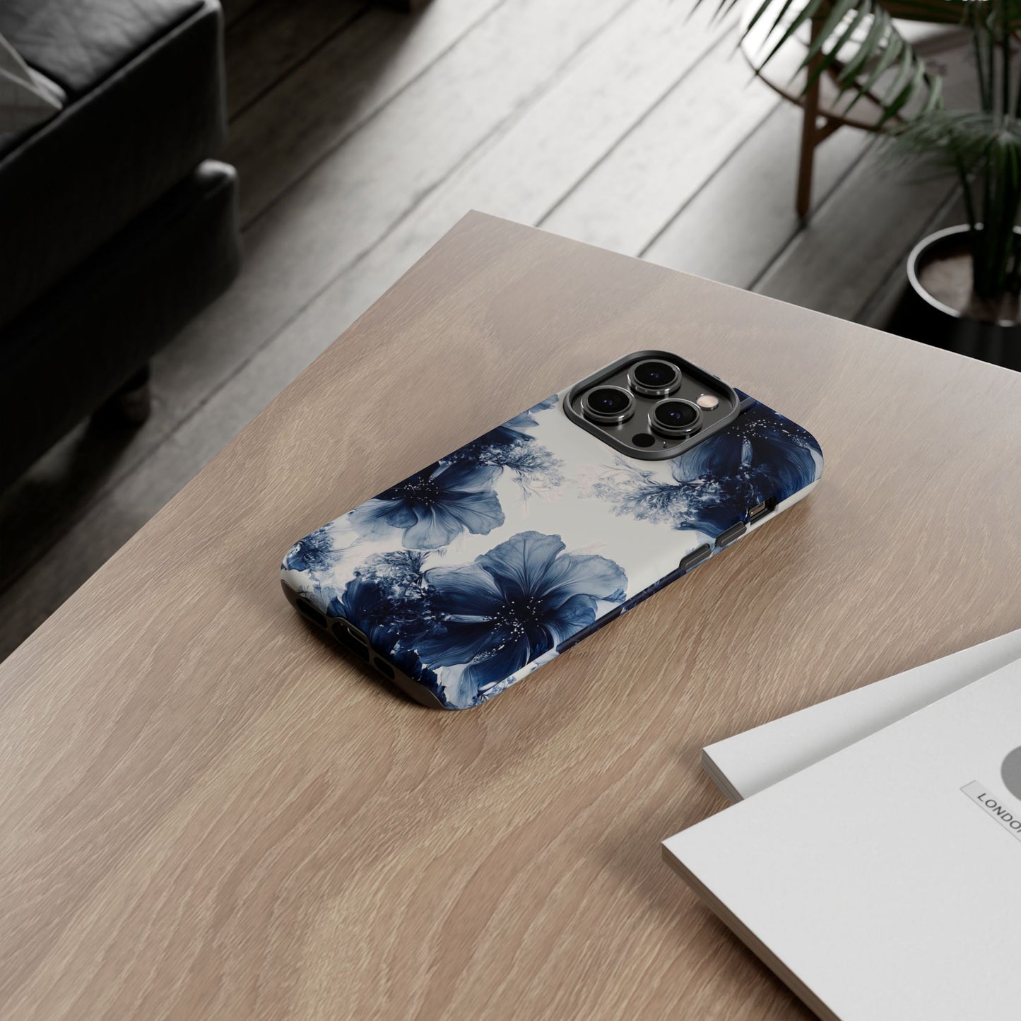 Floral Indigo Tough Phone Case — Blue Botanical Protective Cover