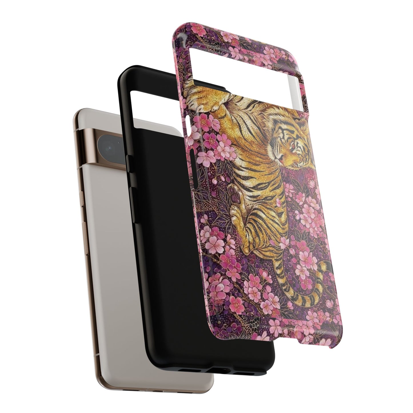 Tiger Floral Phone Case — Vintage Sakura Heavy-Duty Protective Cover