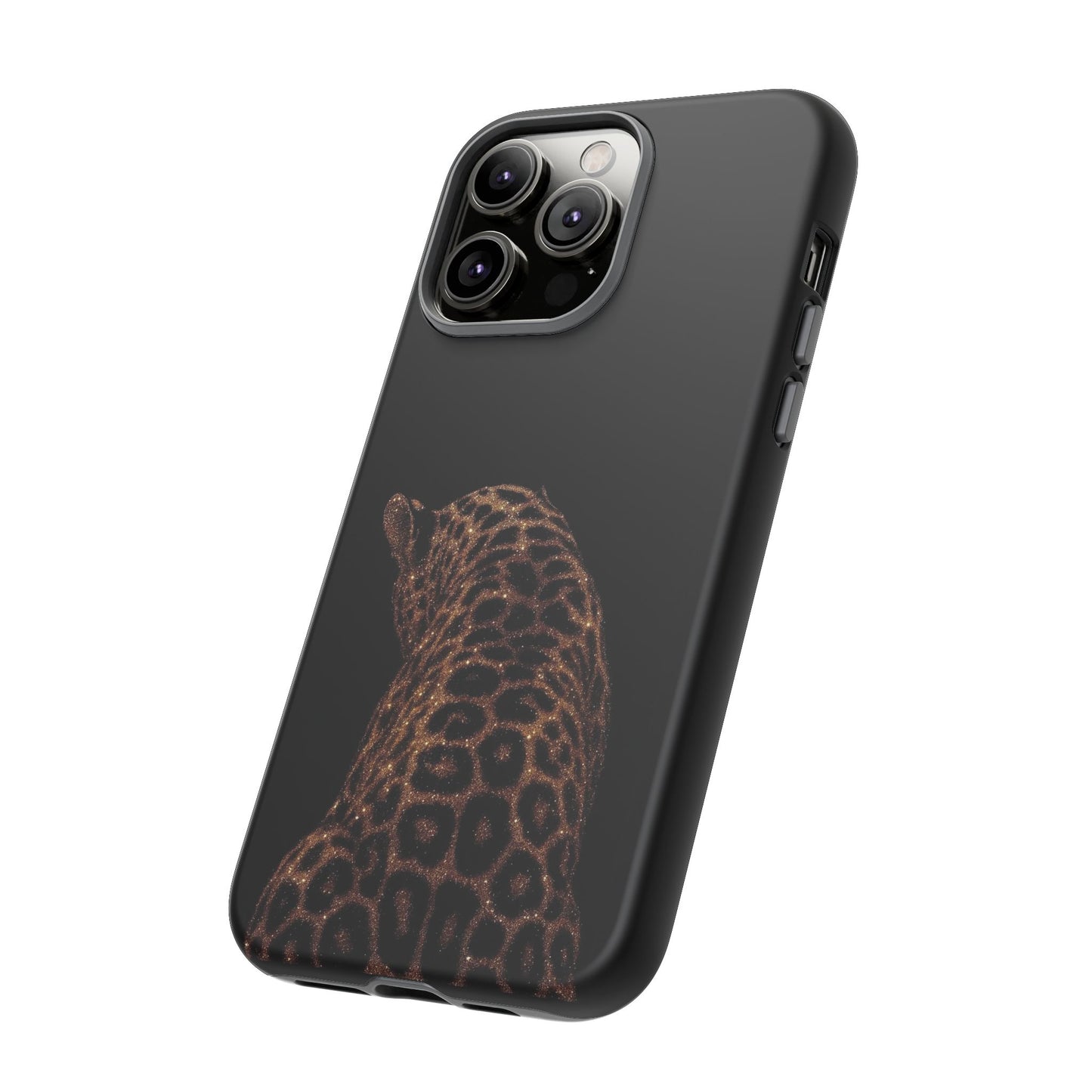 Leopard Print Tough Phone Case - Sleek Black Protective Cover