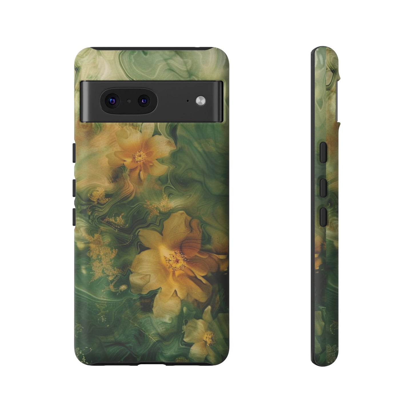 Floral Swirl Phone Case — Green & Gold Vintage Flower Design