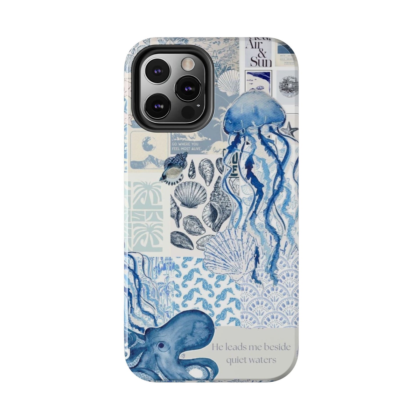 Sea Collage Tough Phone Case — Blue Jellyfish & Shells Coastal Design