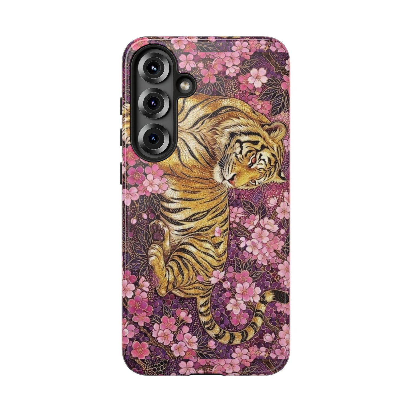Tiger Floral Phone Case — Vintage Sakura Heavy-Duty Protective Cover