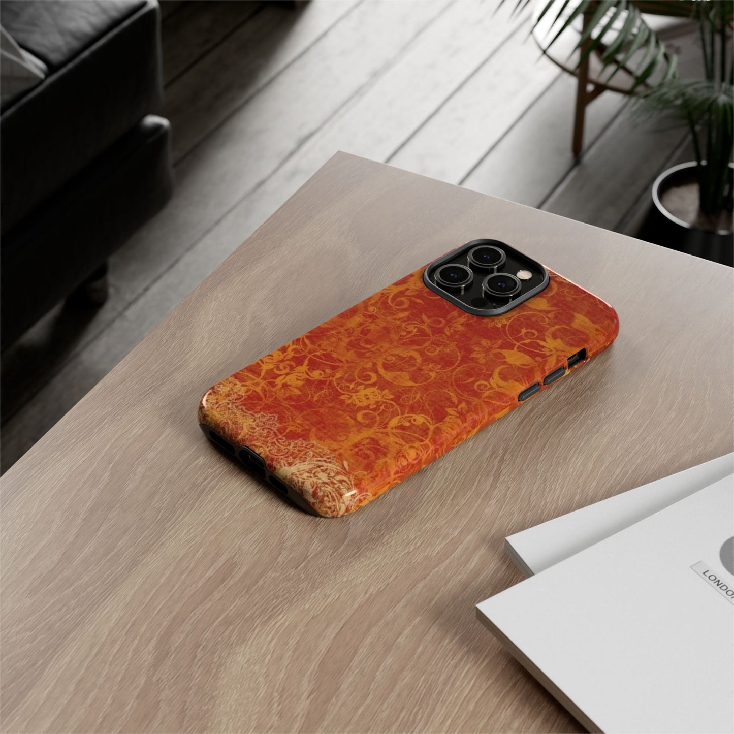 Floral Autumn iPhone Tough Case — Orange Vintage Scroll Design