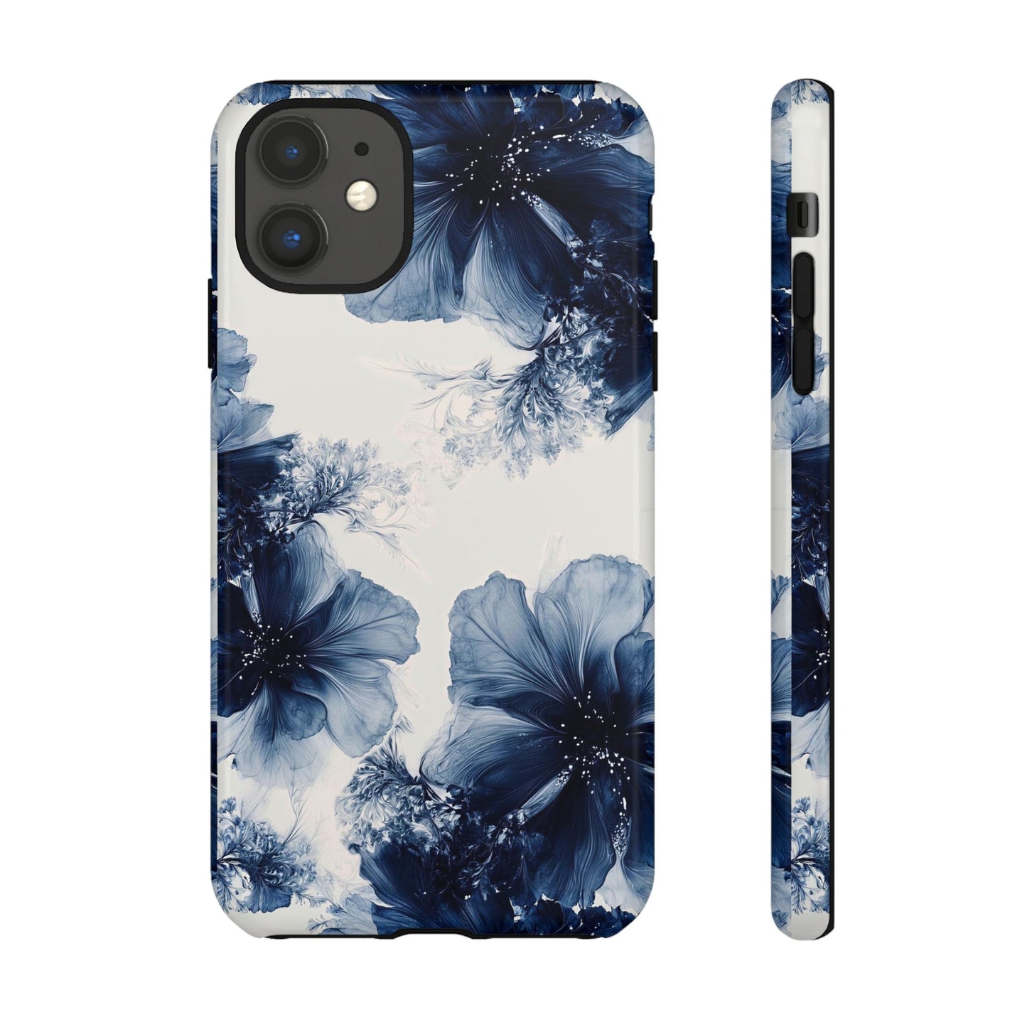 Floral Indigo Tough Phone Case — Blue Botanical Protective Cover
