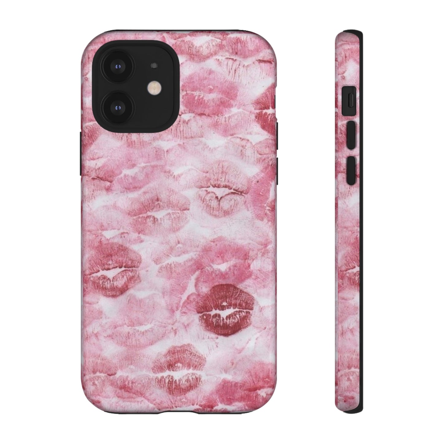 Kiss Print Tough Phone Case — Pink Marble Lip Pattern, Protective iPhone Cover