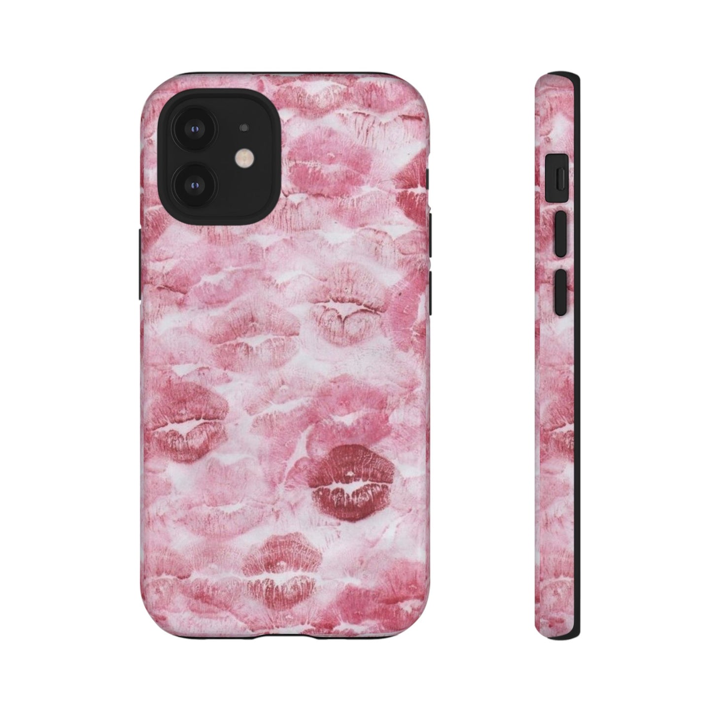 Kiss Print Tough Phone Case — Pink Marble Lip Pattern, Protective iPhone Cover
