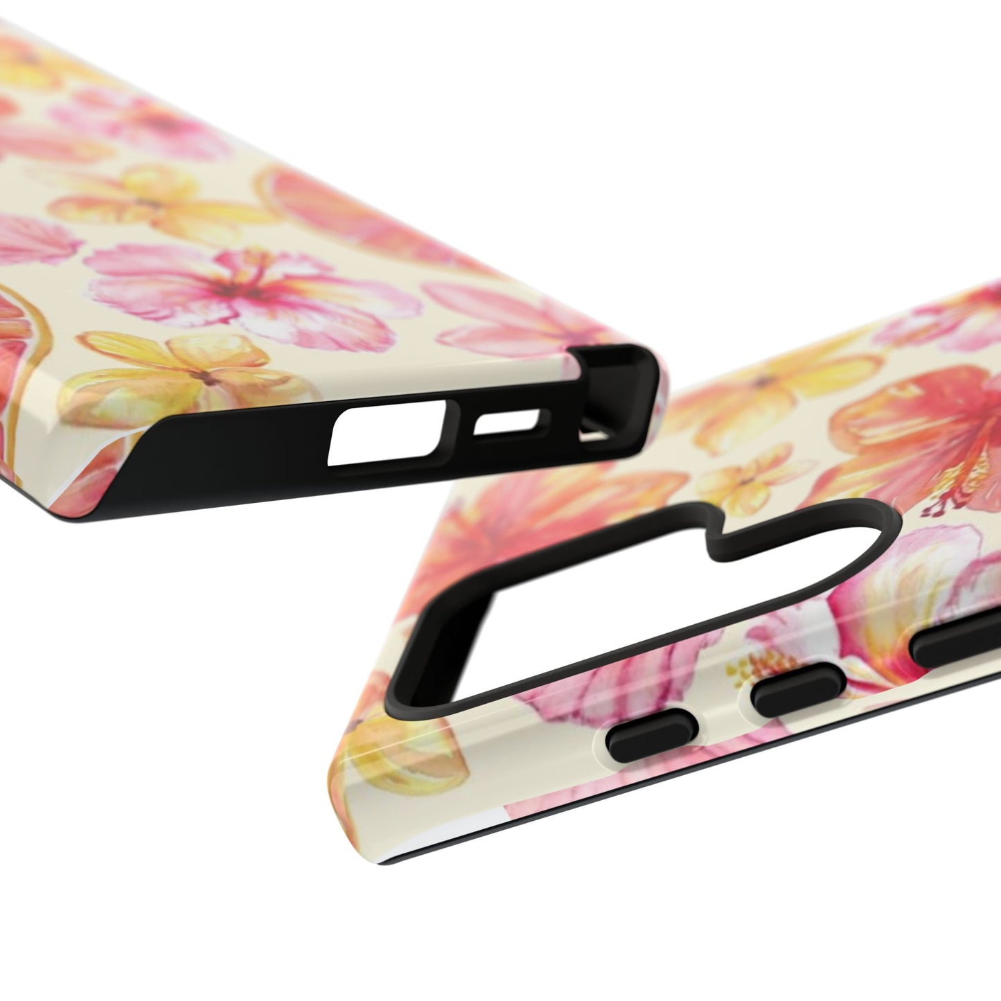 Tropical Hibiscus Tough Phone Case – Watercolor Floral & Citrus Protective Cover
