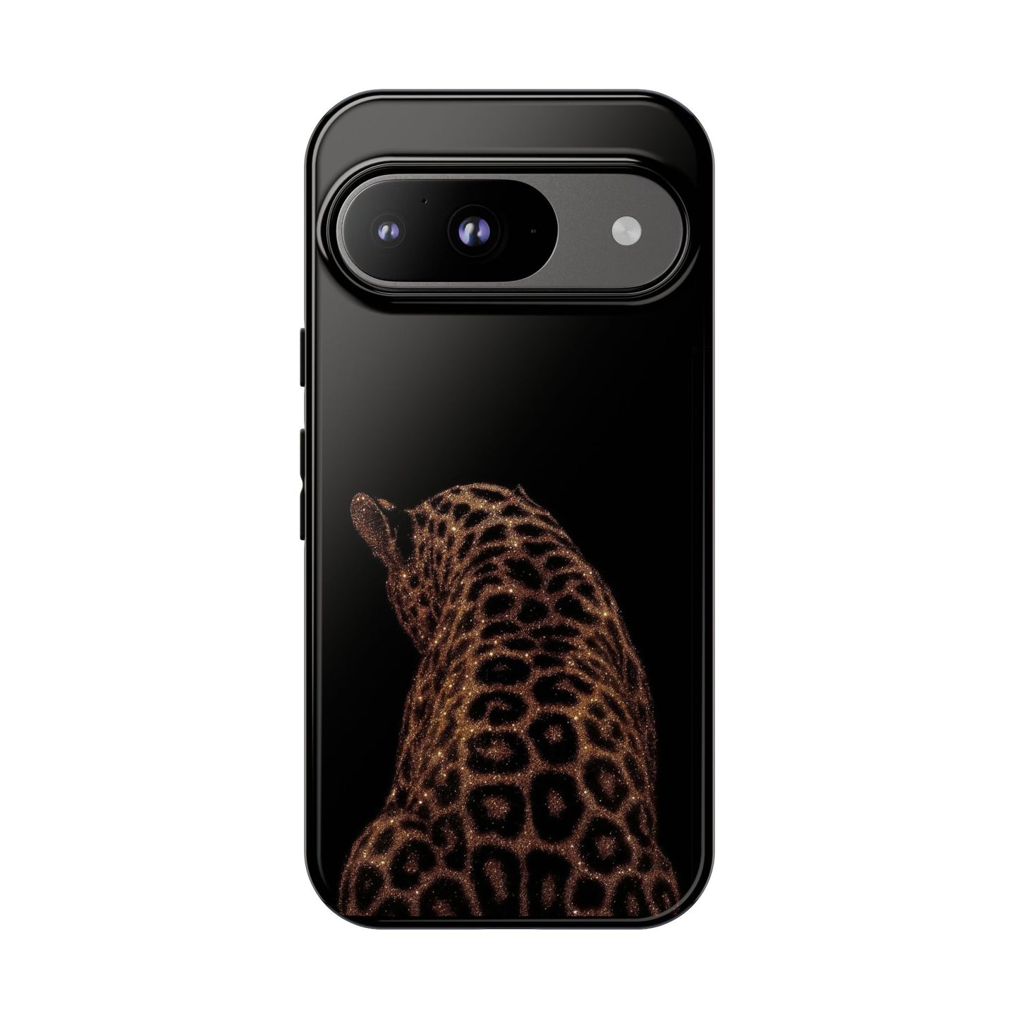 Leopard Print Tough Phone Case - Sleek Black Protective Cover