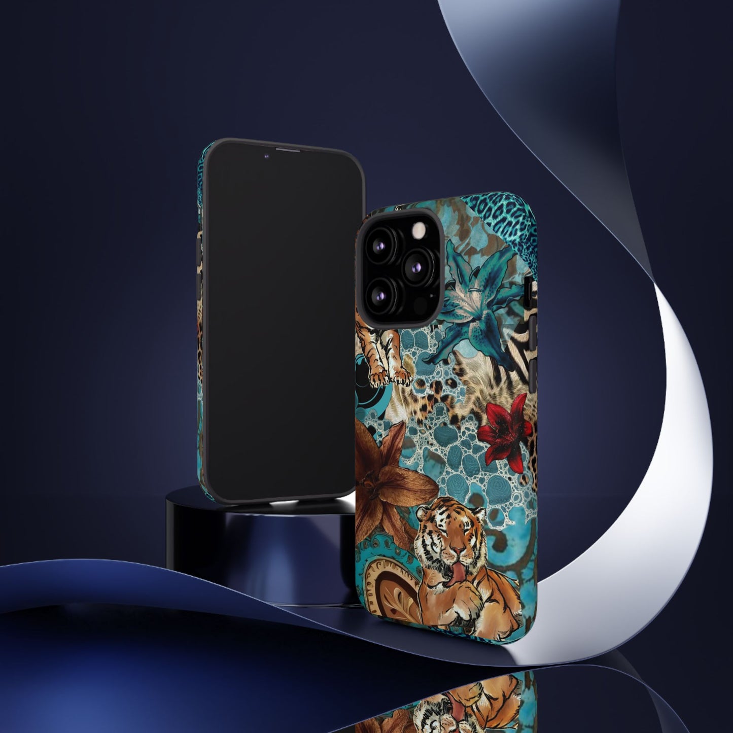 Floral Tiger Phone Case - Teal Safari Protective Cover