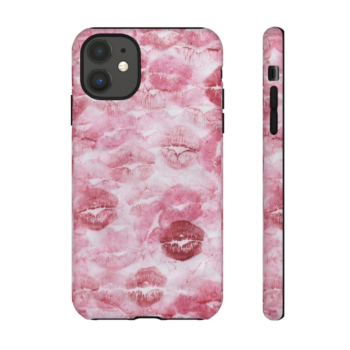 Kiss Print Tough Phone Case — Pink Marble Lip Pattern, Protective iPhone Cover
