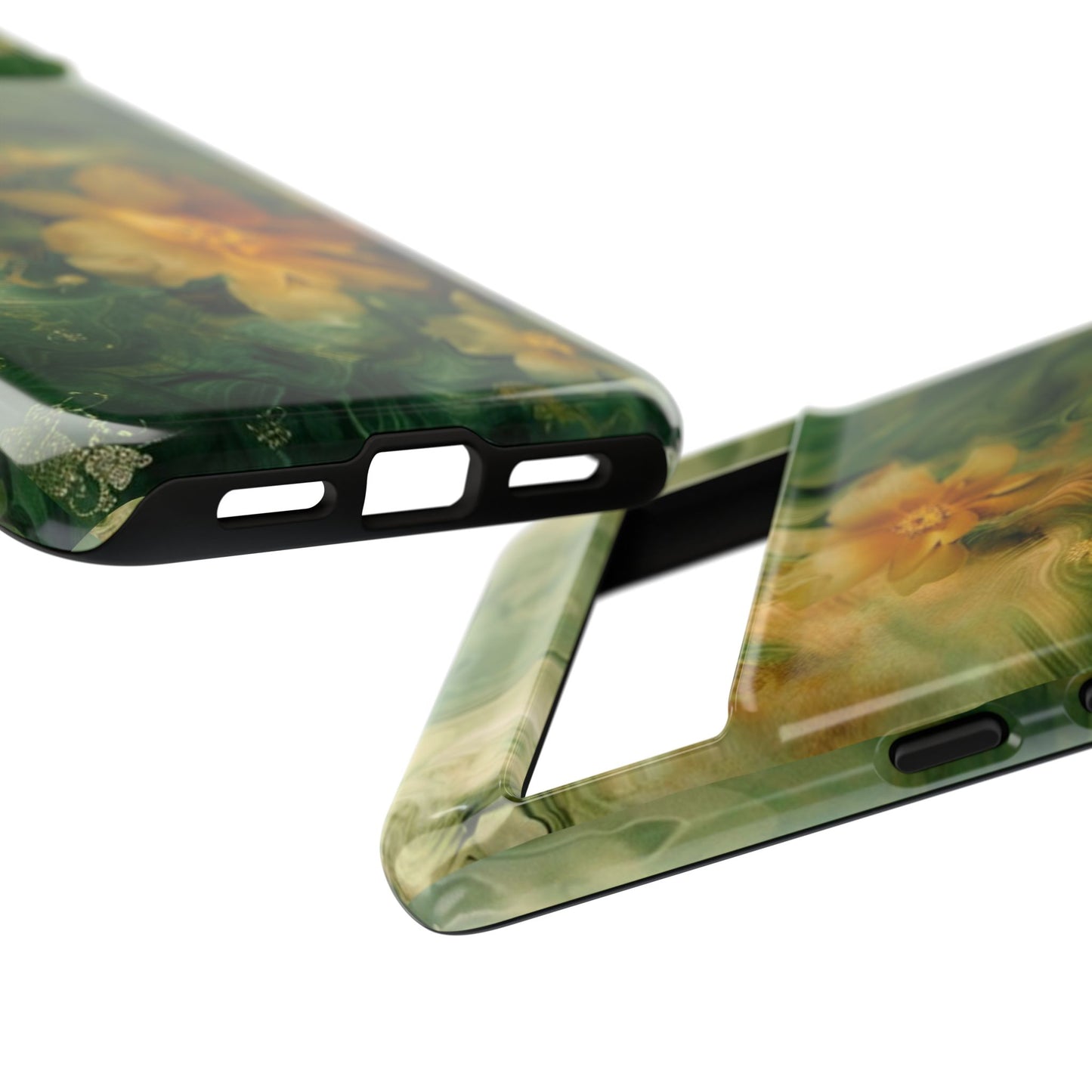 Floral Swirl Phone Case — Green & Gold Vintage Flower Design