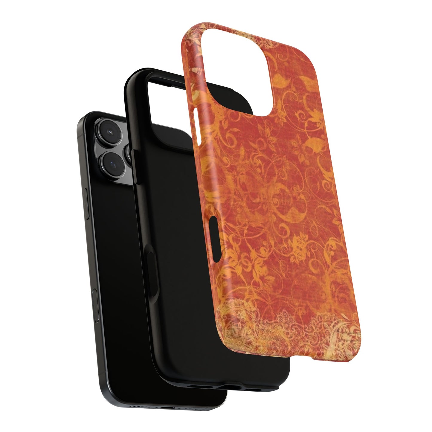 Floral Autumn iPhone Tough Case — Orange Vintage Scroll Design