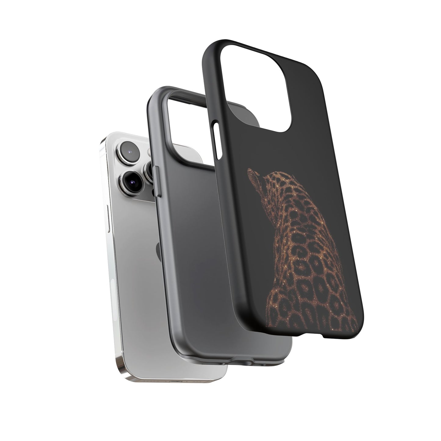 Leopard Print Tough Phone Case - Sleek Black Protective Cover