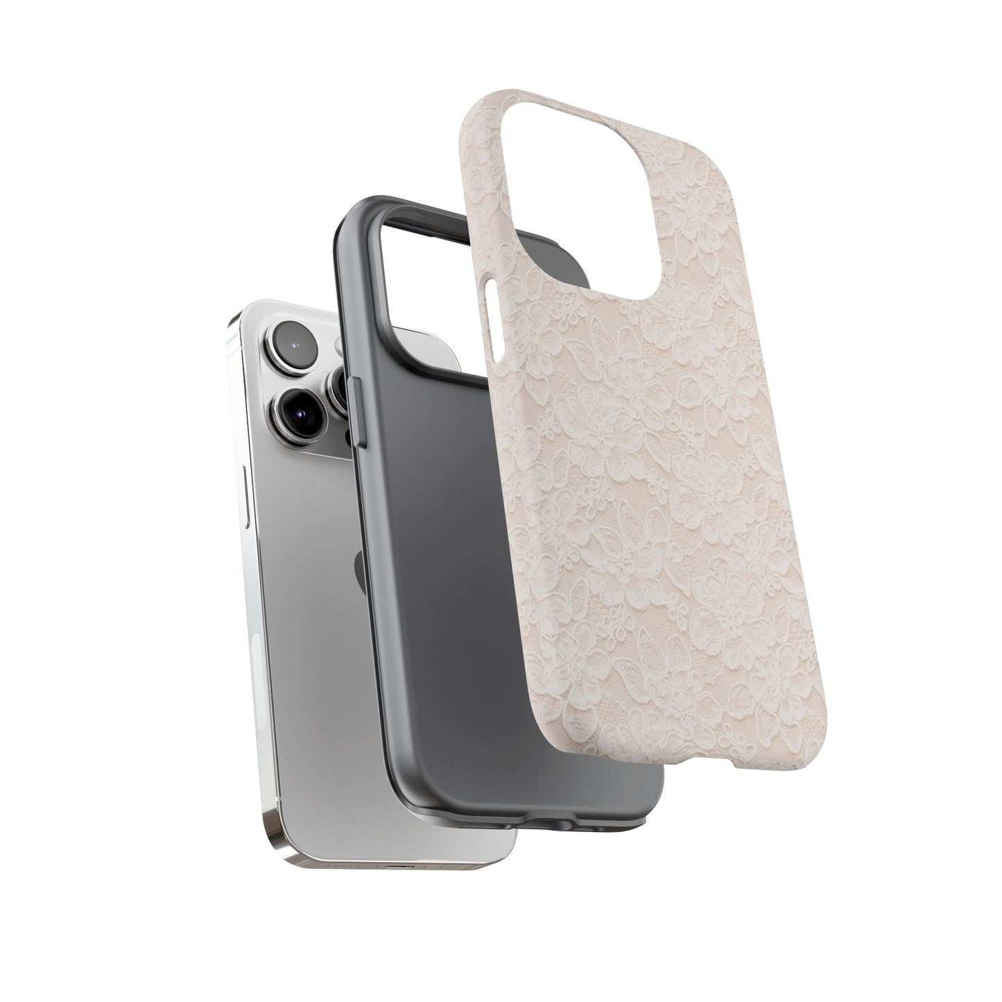 Floral Lace Tough Phone Case – Vintage Ivory Protective Cover