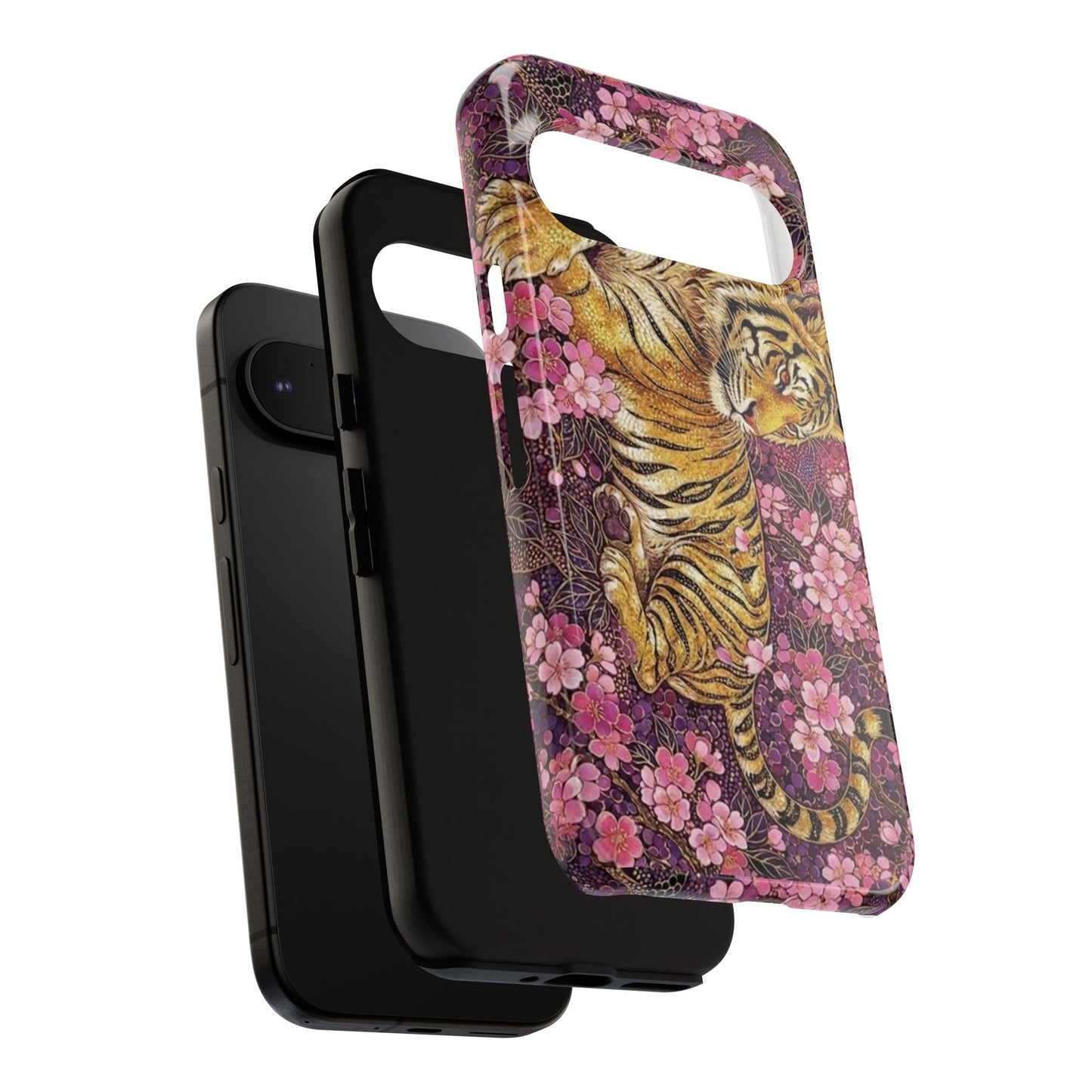 Tiger Floral Phone Case — Vintage Sakura Heavy-Duty Protective Cover