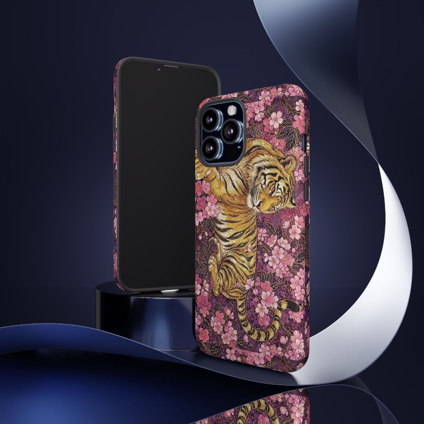 Tiger Floral Phone Case — Vintage Sakura Heavy-Duty Protective Cover