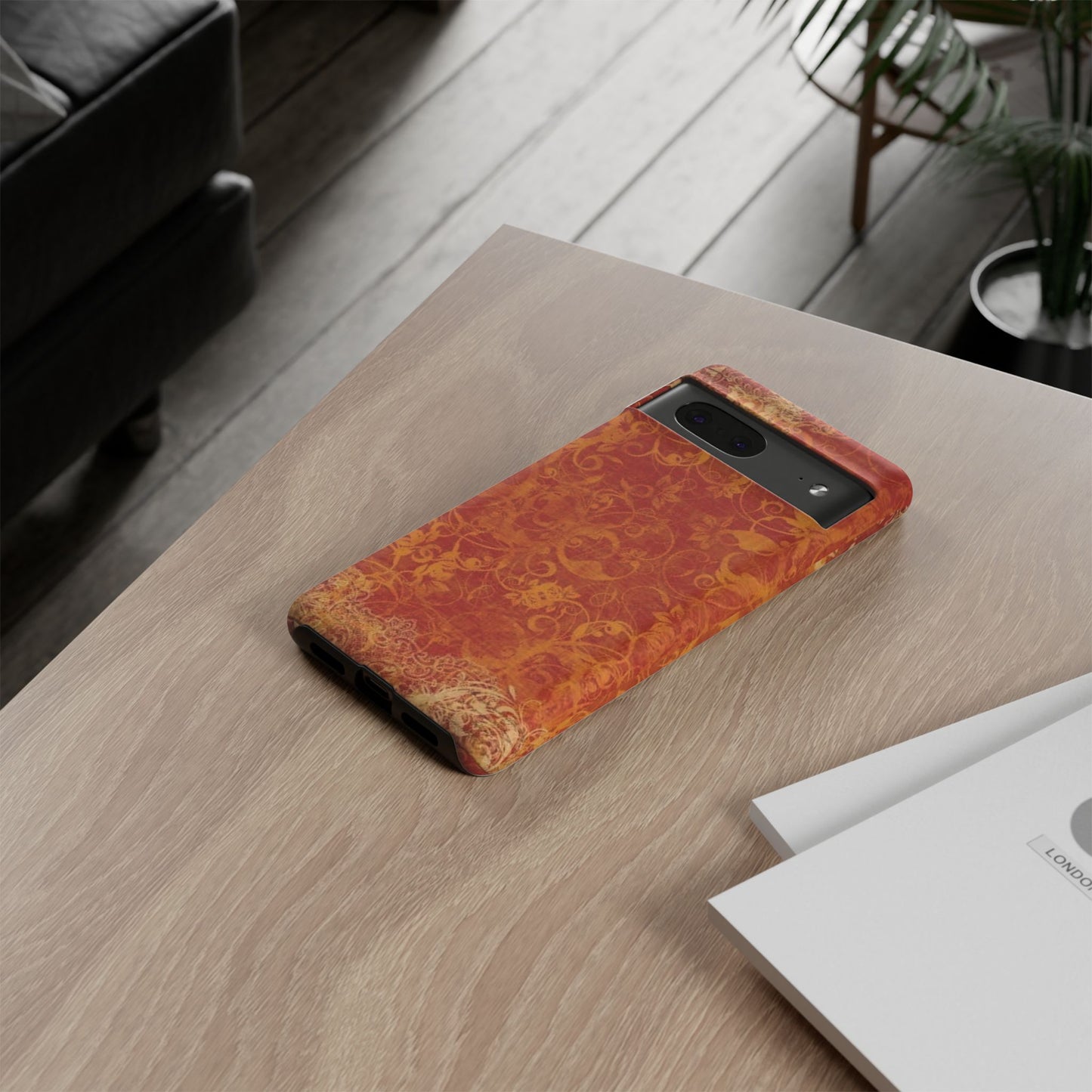 Floral Autumn iPhone Tough Case — Orange Vintage Scroll Design