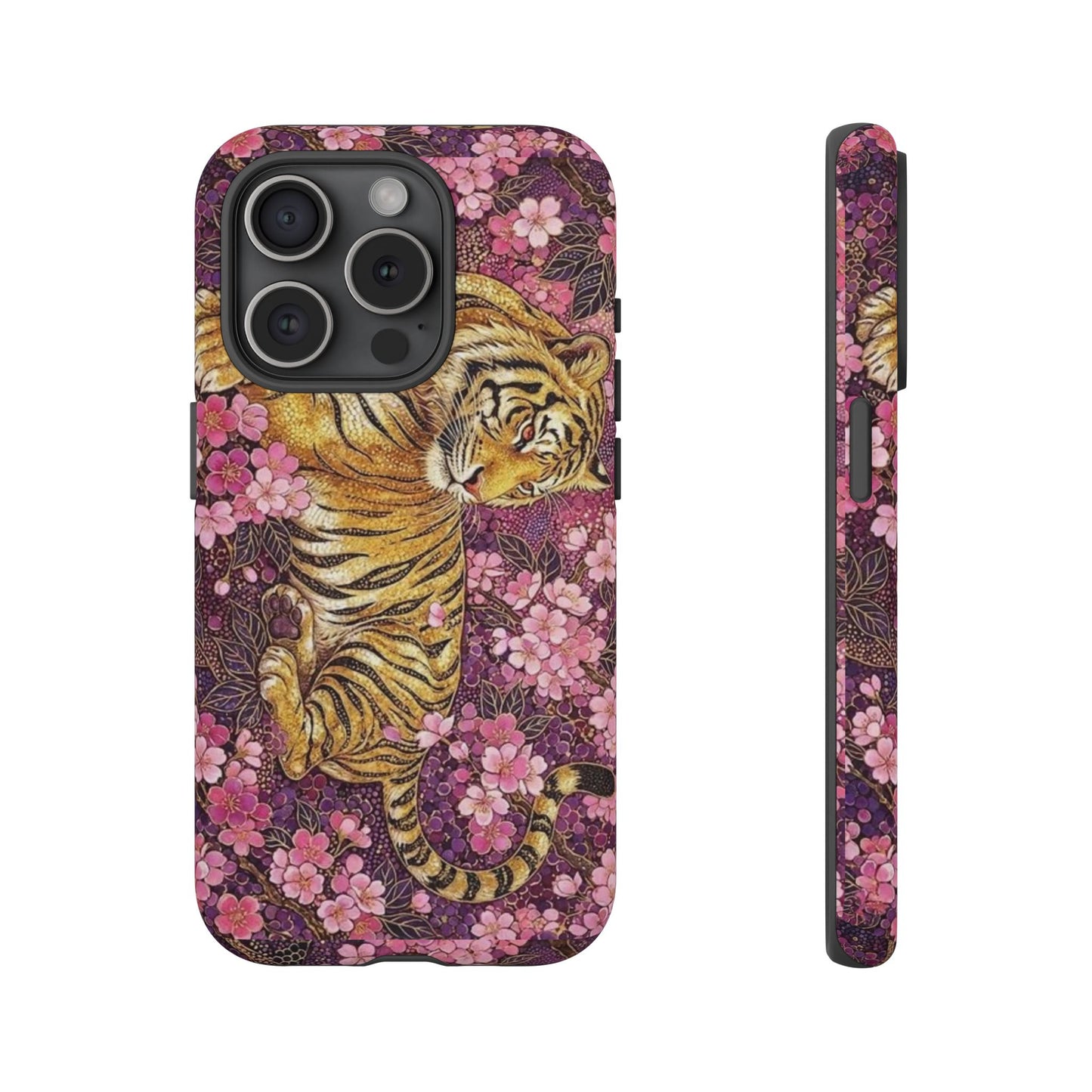 Tiger Floral Phone Case — Vintage Sakura Heavy-Duty Protective Cover
