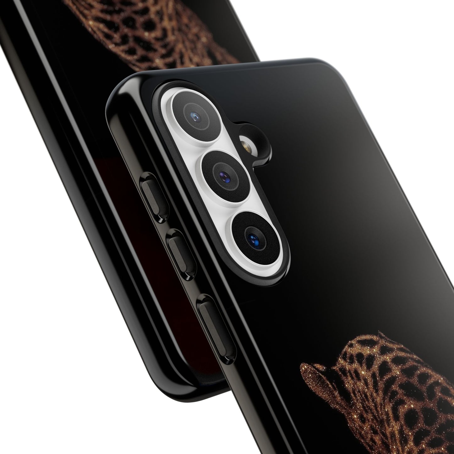 Leopard Print Tough Phone Case - Sleek Black Protective Cover
