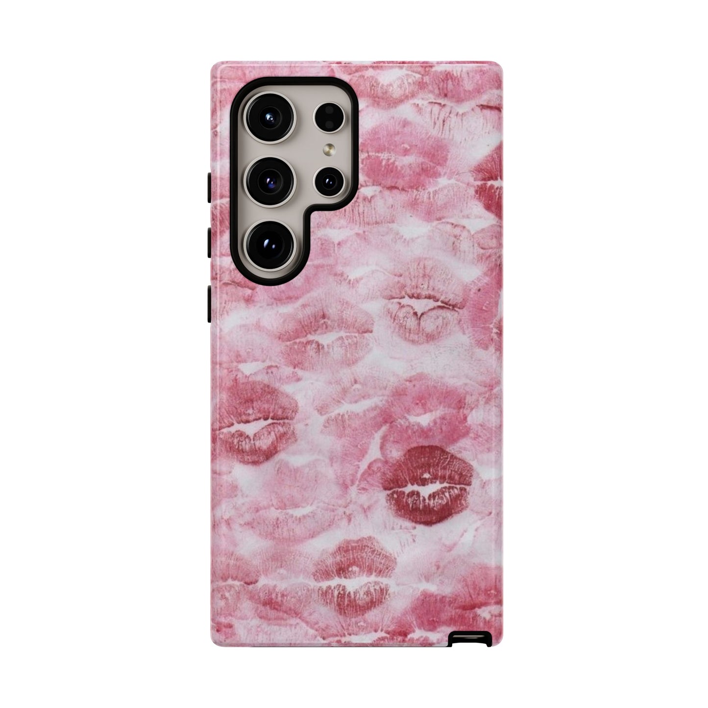 Kiss Print Tough Phone Case — Pink Marble Lip Pattern, Protective iPhone Cover