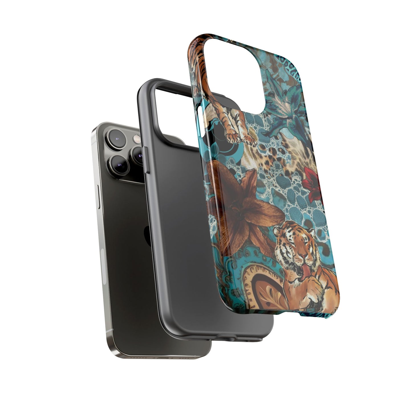 Floral Tiger Phone Case - Teal Safari Protective Cover