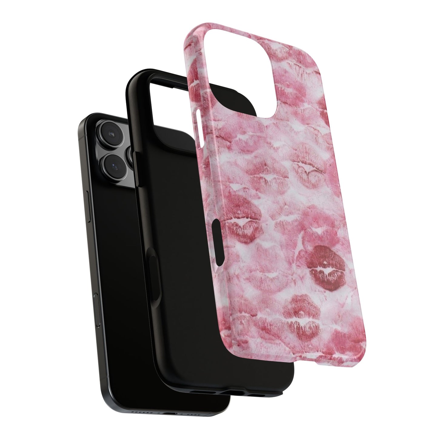 Kiss Print Tough Phone Case — Pink Marble Lip Pattern, Protective iPhone Cover