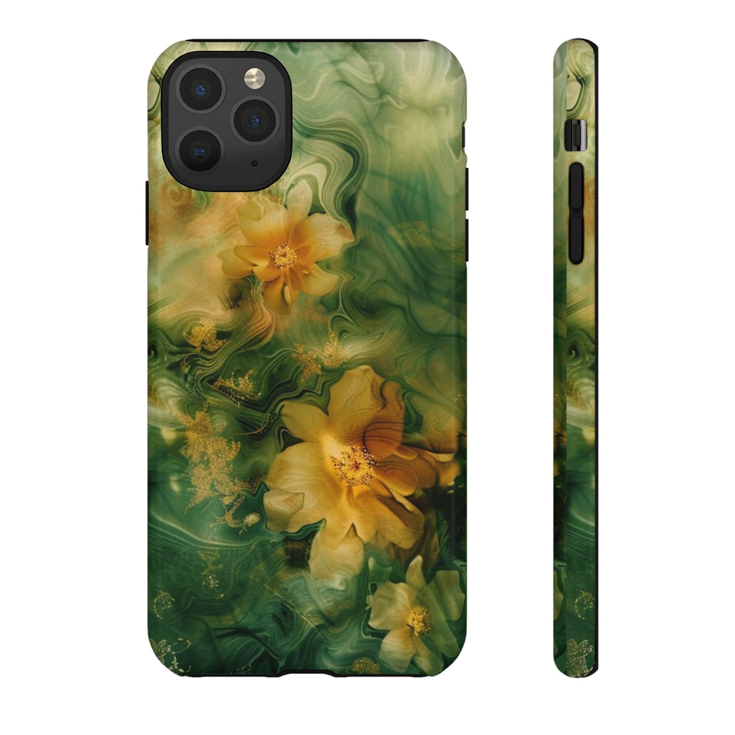 Floral Swirl Phone Case — Green & Gold Vintage Flower Design