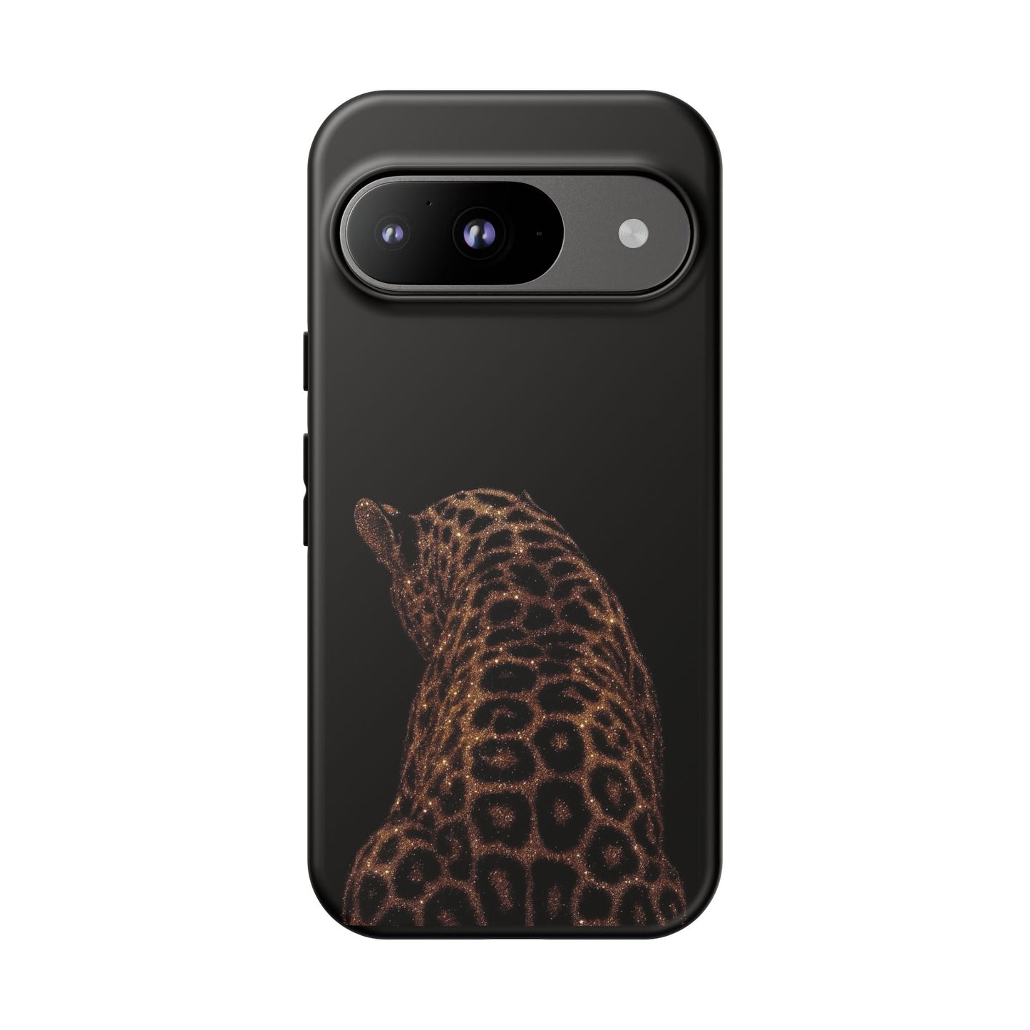 Leopard Print Tough Phone Case - Sleek Black Protective Cover