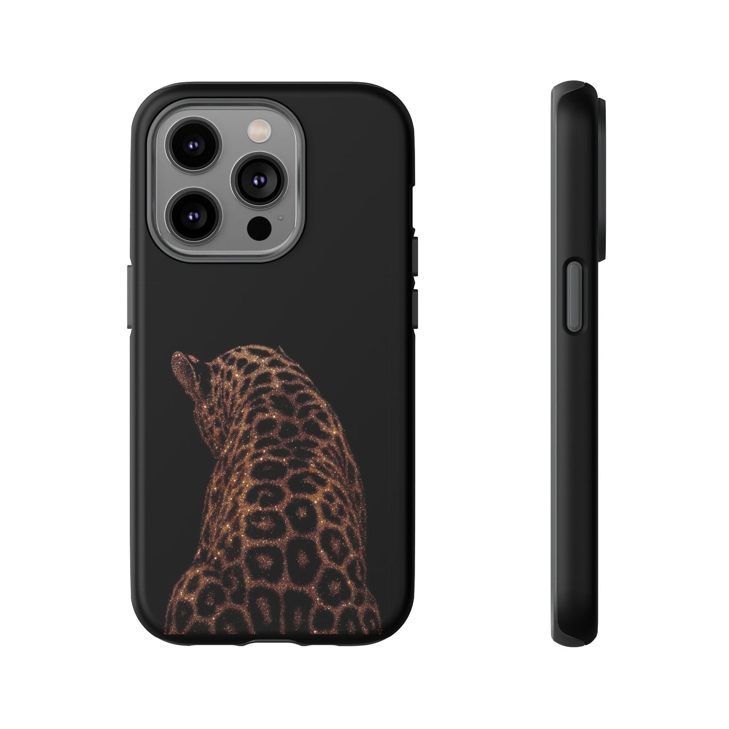 Leopard Print Tough Phone Case - Sleek Black Protective Cover