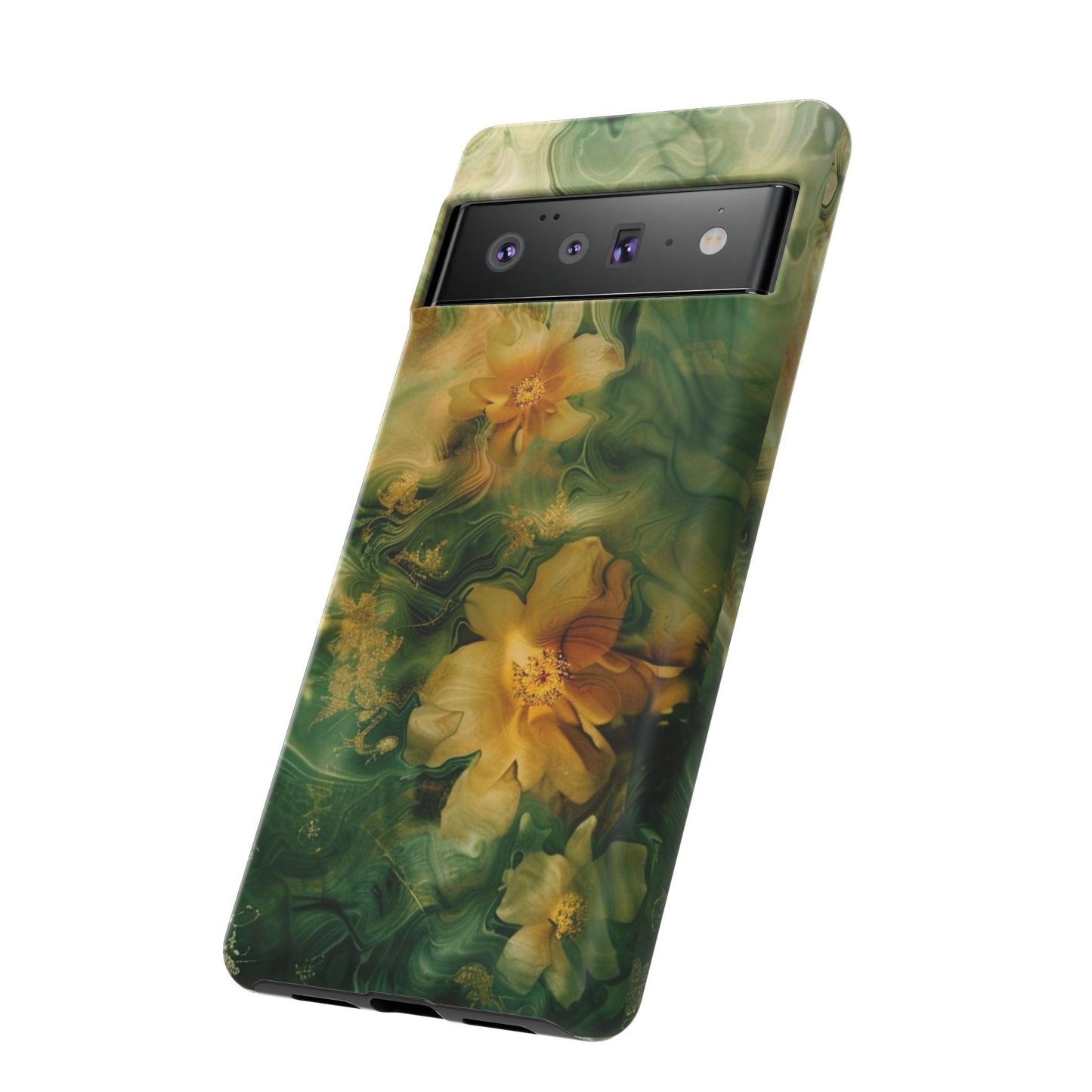 Floral Swirl Phone Case — Green & Gold Vintage Flower Design