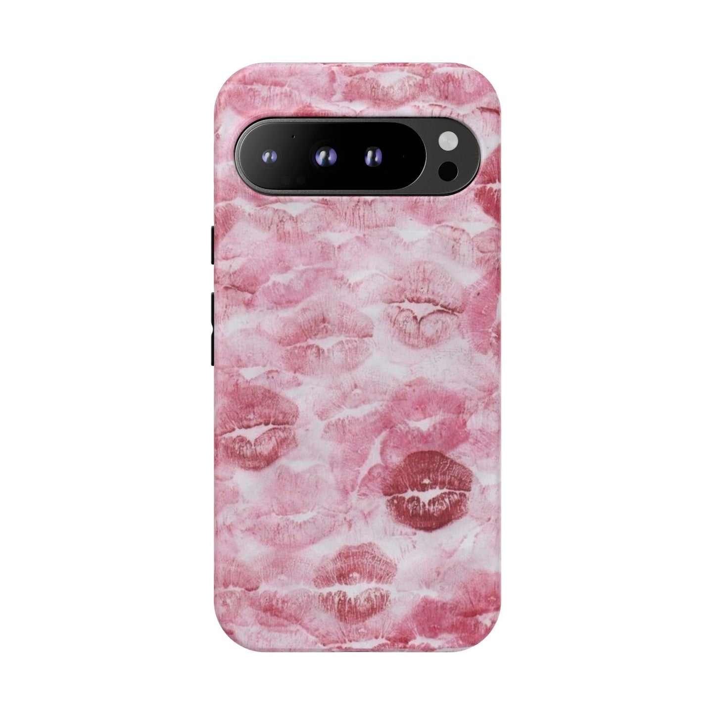 Kiss Print Tough Phone Case — Pink Marble Lip Pattern, Protective iPhone Cover