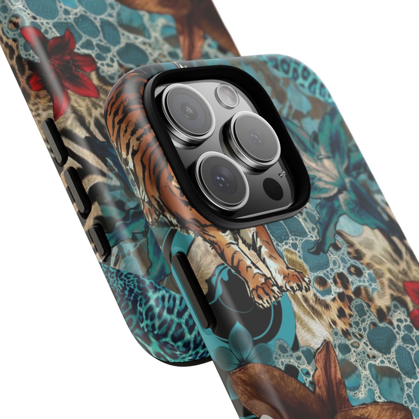 Floral Tiger Phone Case - Teal Safari Protective Cover