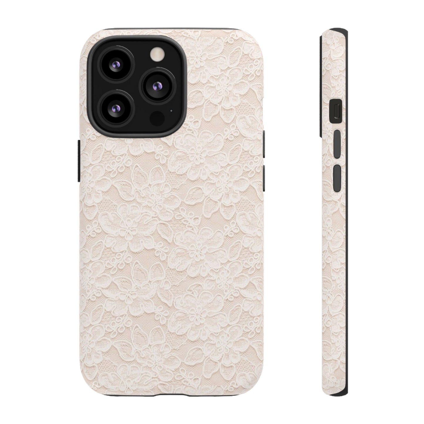 Floral Lace Tough Phone Case – Vintage Ivory Protective Cover