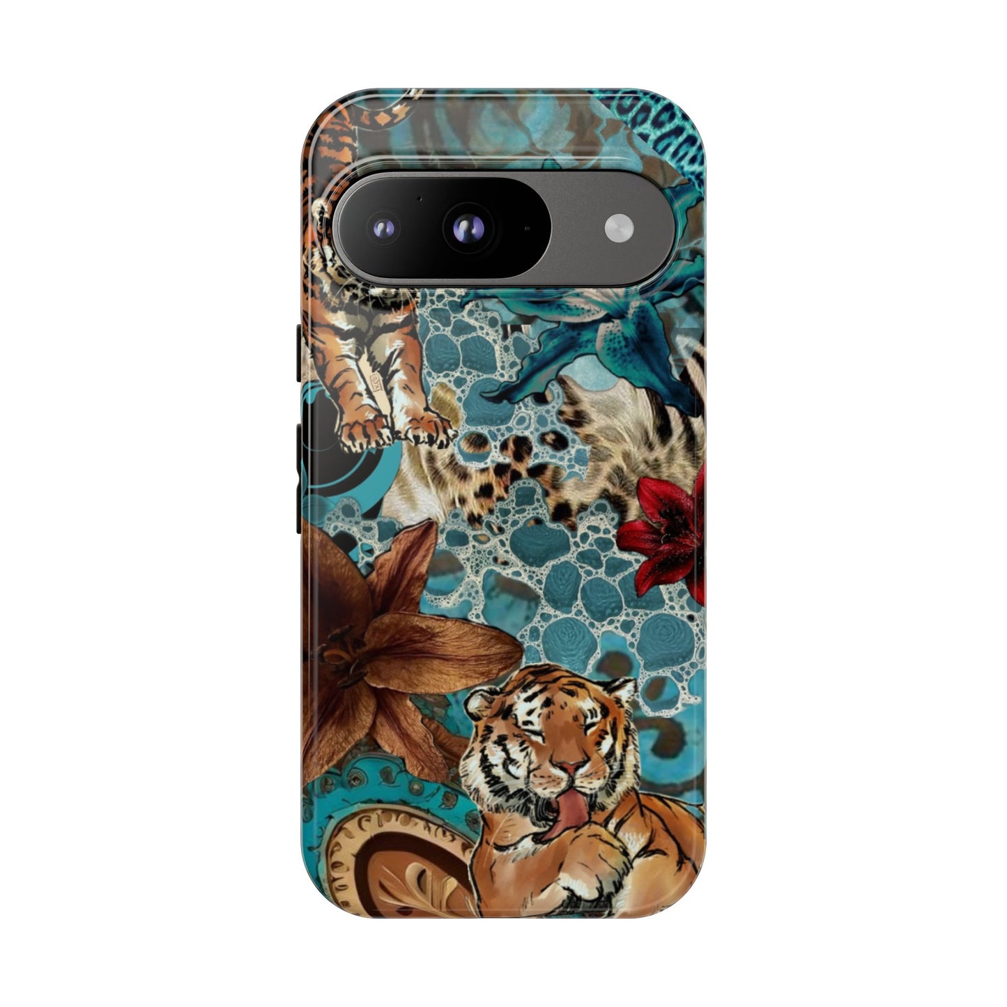 Floral Tiger Phone Case - Teal Safari Protective Cover