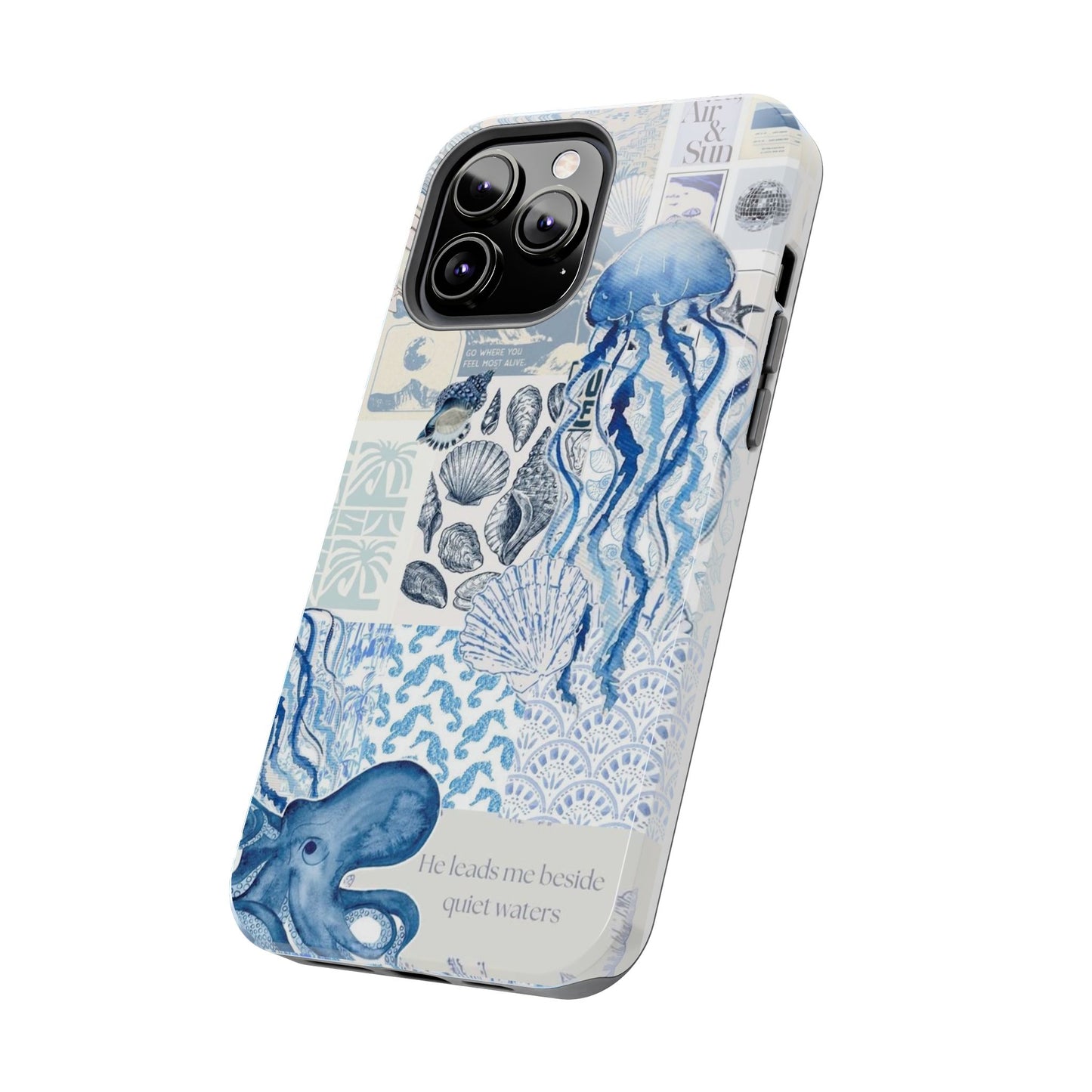 Sea Collage Tough Phone Case — Blue Jellyfish & Shells Coastal Design