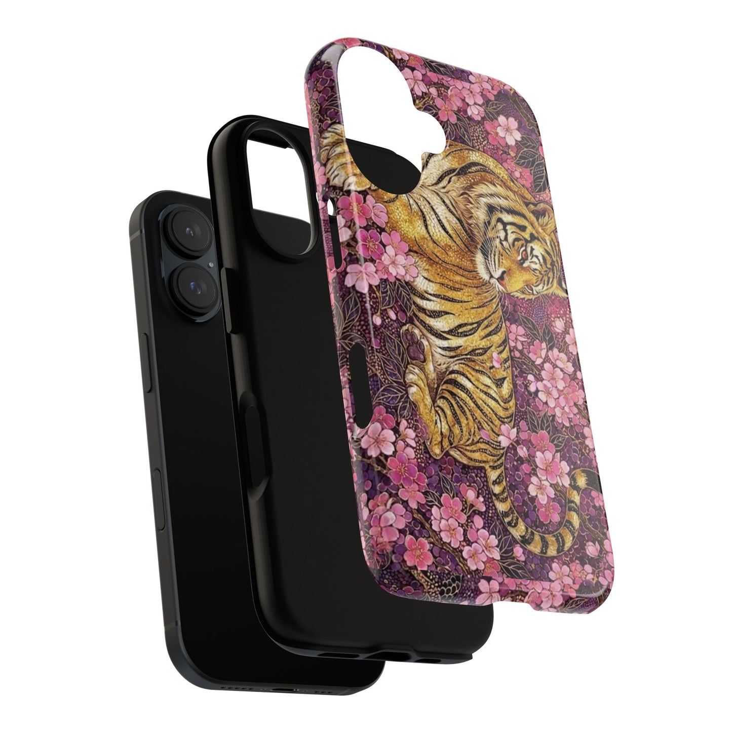 Tiger Floral Phone Case — Vintage Sakura Heavy-Duty Protective Cover