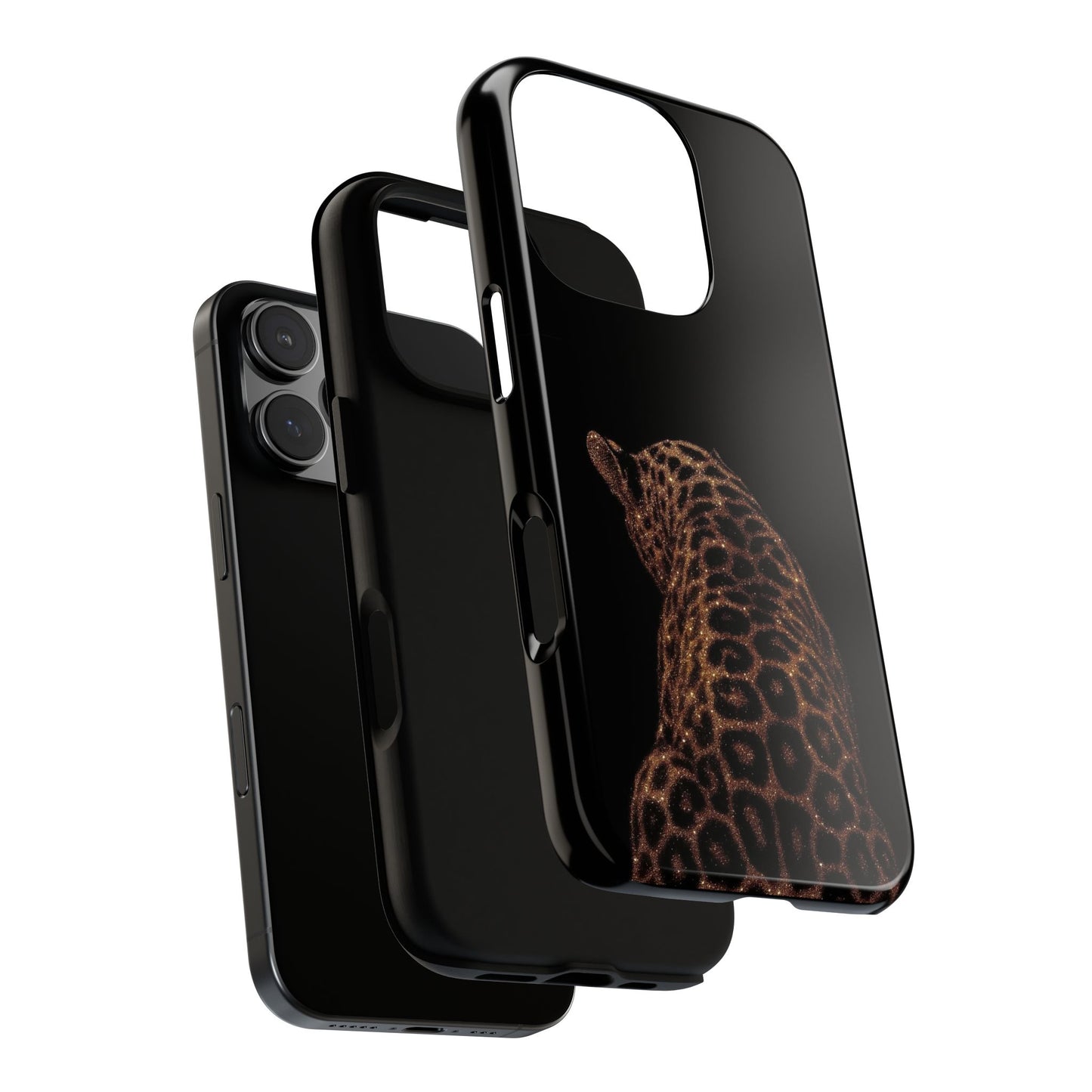 Leopard Print Tough Phone Case - Sleek Black Protective Cover