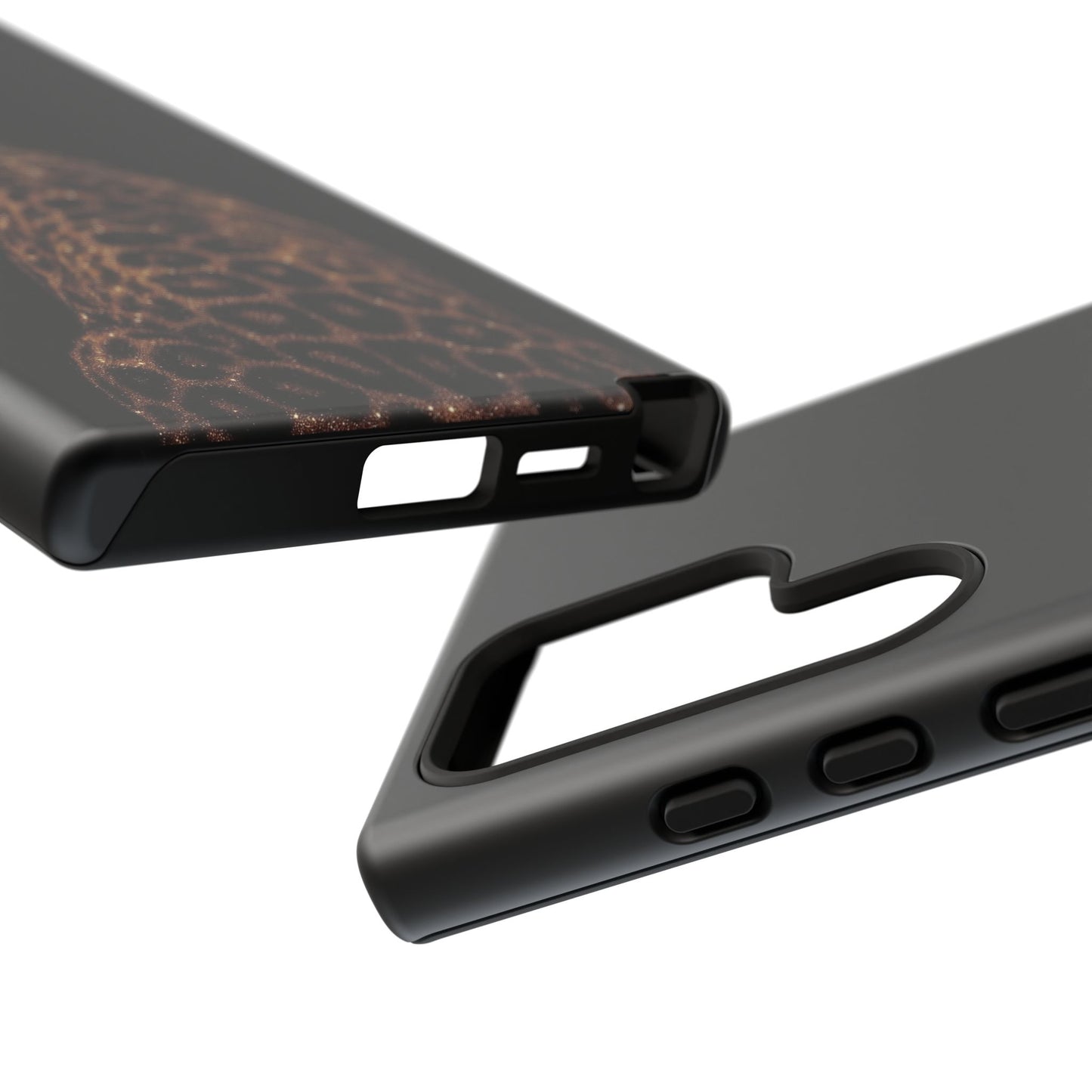 Leopard Print Tough Phone Case - Sleek Black Protective Cover