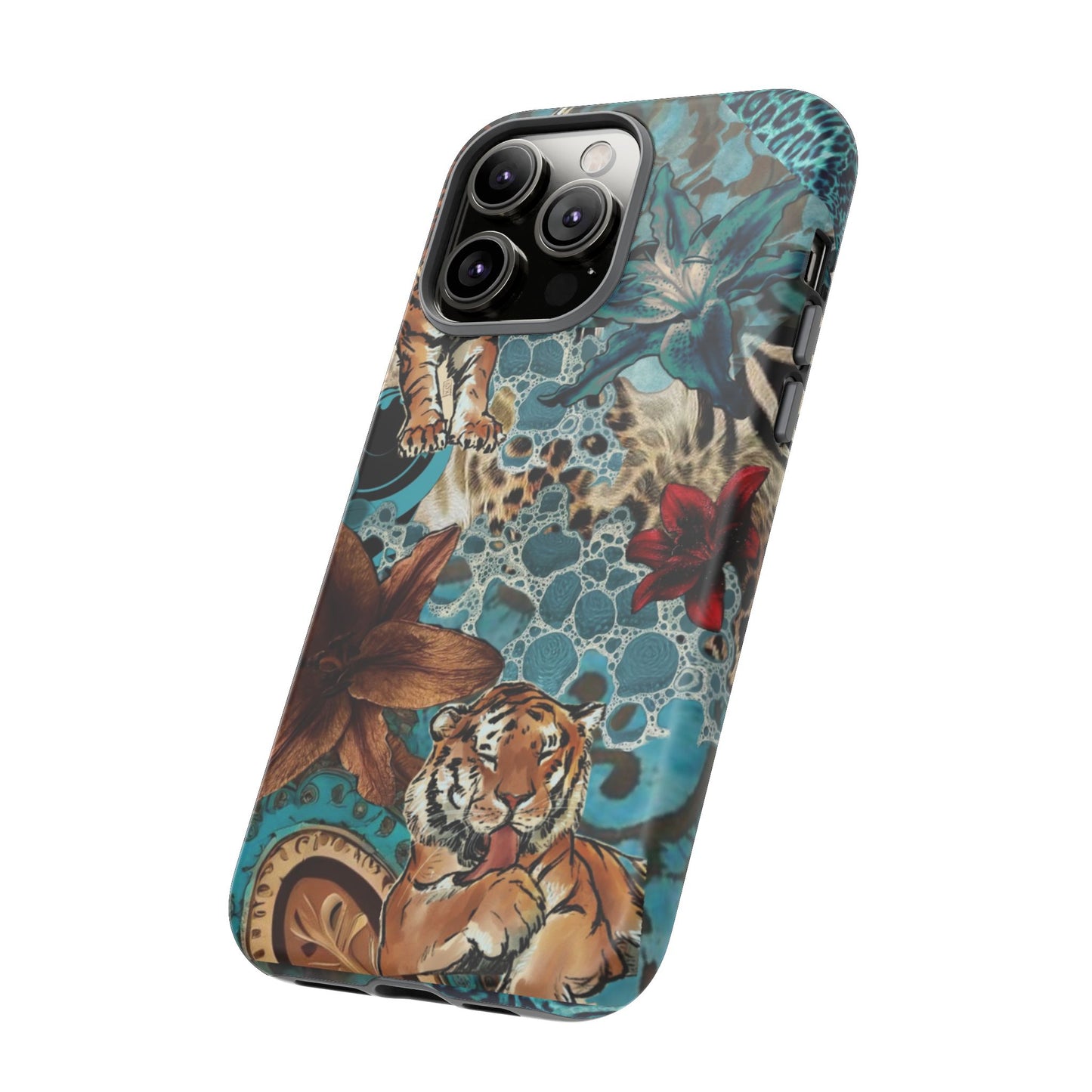 Floral Tiger Phone Case - Teal Safari Protective Cover