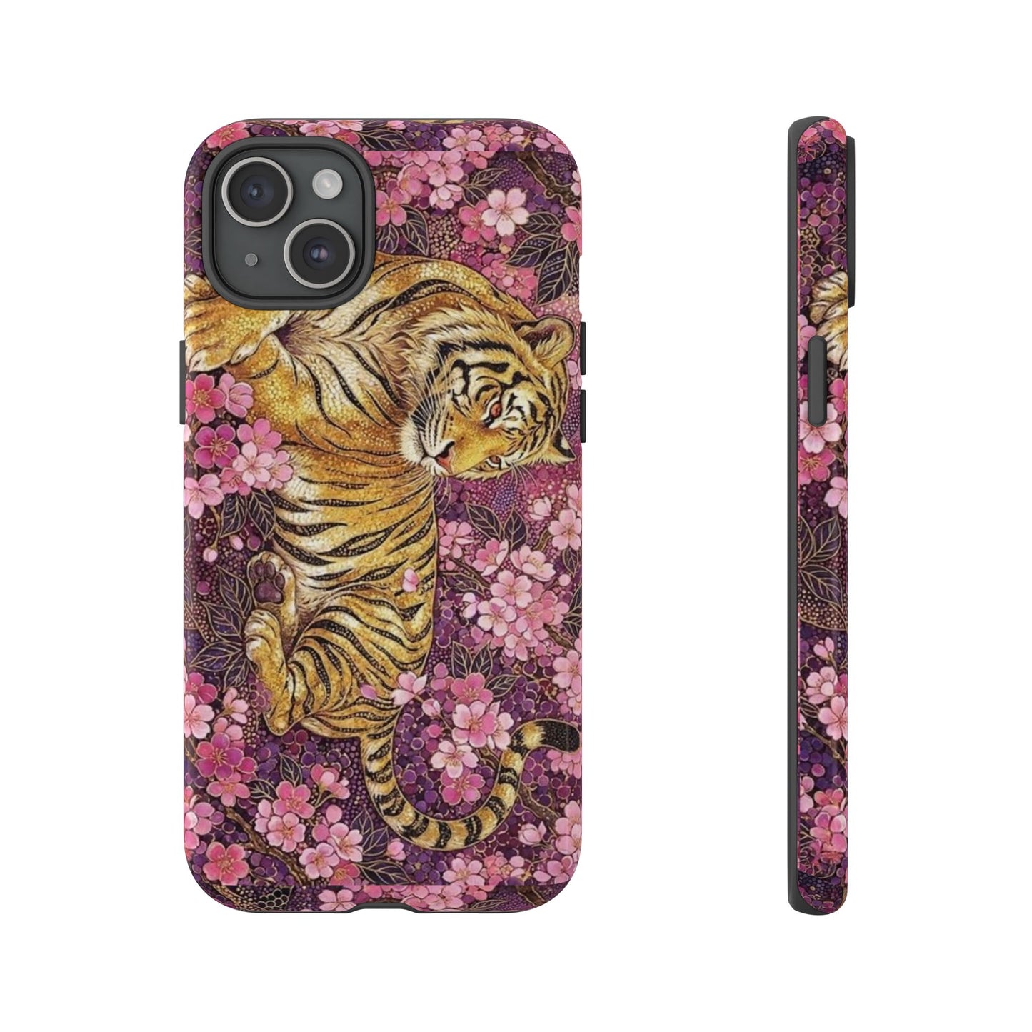 Tiger Floral Phone Case — Vintage Sakura Heavy-Duty Protective Cover