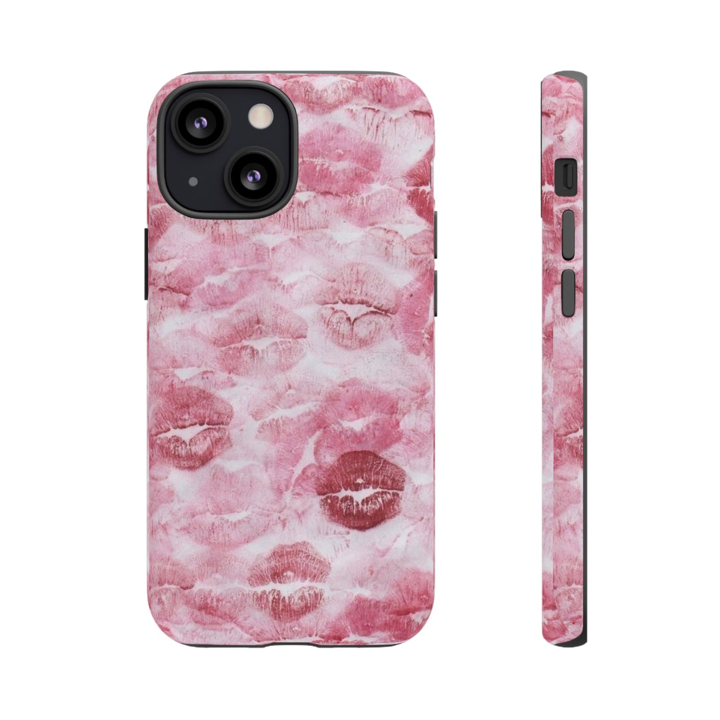 Kiss Print Tough Phone Case — Pink Marble Lip Pattern, Protective iPhone Cover