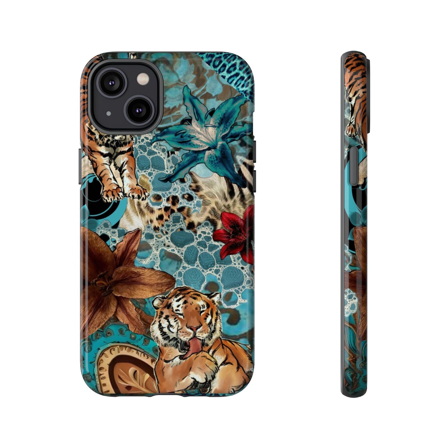 Floral Tiger Phone Case - Teal Safari Protective Cover