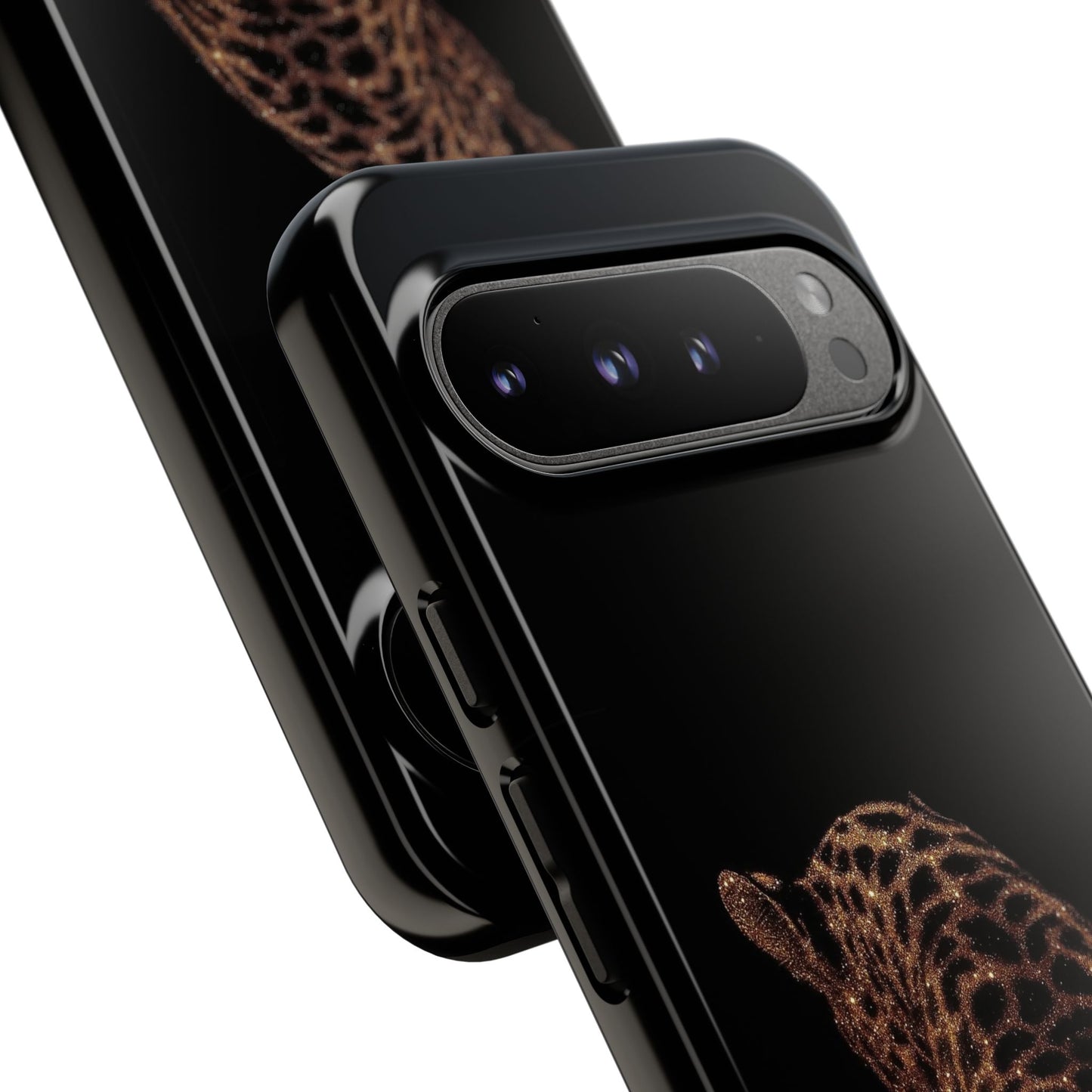 Leopard Print Tough Phone Case - Sleek Black Protective Cover