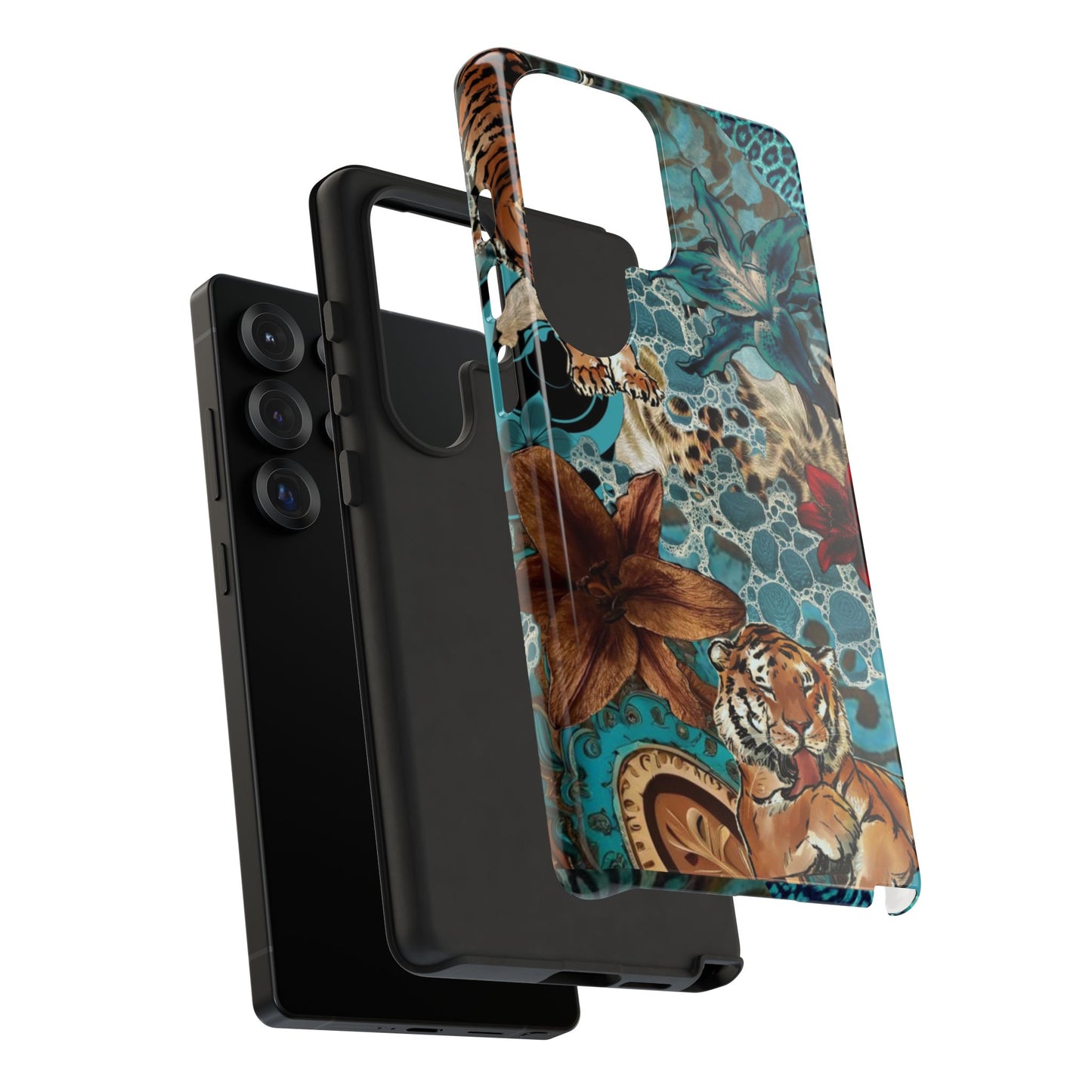 Floral Tiger Phone Case - Teal Safari Protective Cover