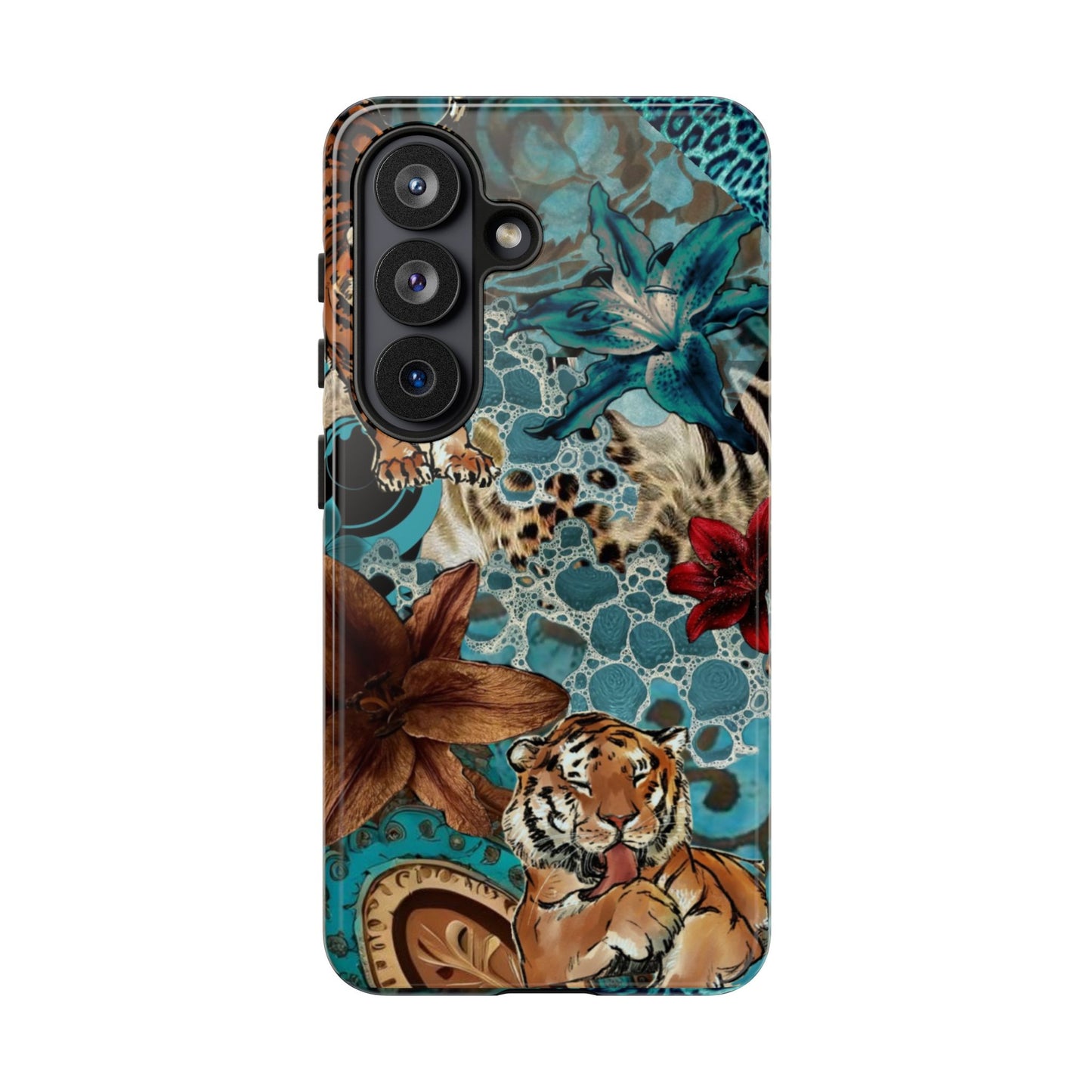 Floral Tiger Phone Case - Teal Safari Protective Cover